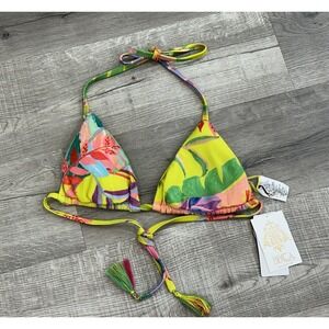 NWT Woman's Becca reversible Colorful Swim Halter Top Tassel Accent READ NOTES